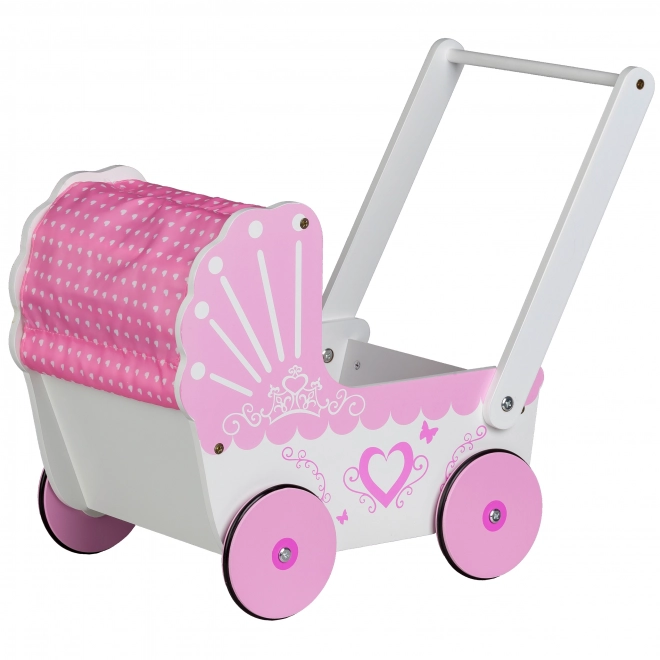 EcoToys Leseni voziček za punčke Pink Heart