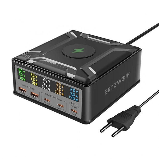 Blitzwolf BW-S28 260W, 2xUSB-A, 3xUSB-C, 15W brezžični polnilec (črna)