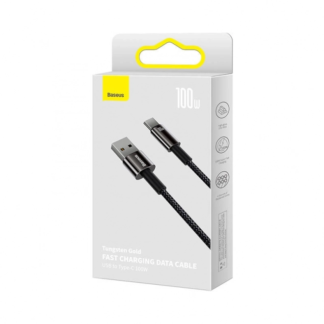 Kabel Baseus Tungsten Gold USB na USB-C, 100 W, 2 m črna