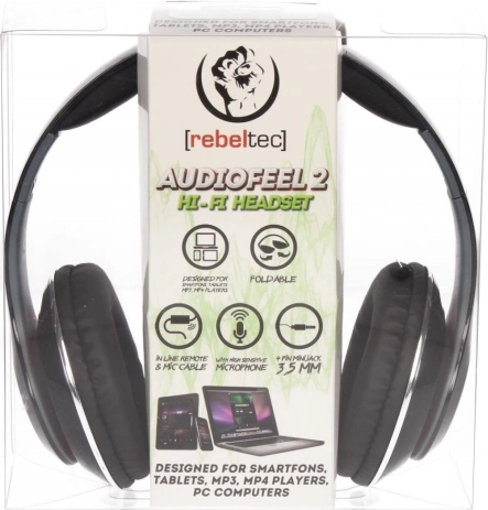 Stereo slušalke z mikrofonom AUDIOFEEL2 Black, 4-polni 3,5 mm jack