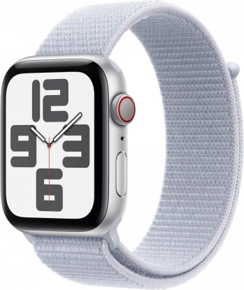 Pametna ura Apple Watch SE GPS + Cellular 44 mm srebrna z modrim športnim paščkom