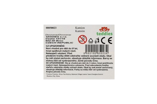 Avtomobilski tovornjak s kesonom kovina/plastika 20cm na prostem teku, različne vrste v plastični embalaži 20x5x3cm