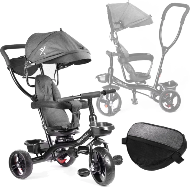 Tricikel Trike Fix Lite 3v1 z vrtljivim sedežem 360 in prostim tekom – Siva