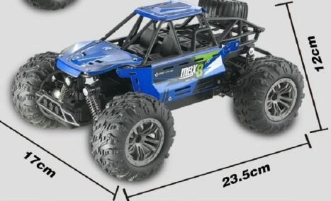 Auto RC buggy terenski modri 22cm plast 2,4GHz na baterije + polnilni paket v škatli 32x16x18cm