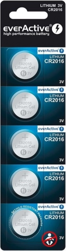 Litijeve gumbne baterije EverActive CR2016, blister 5 kos