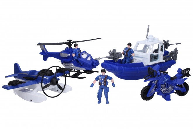 Policijski set s figurami čoln 33 cm
