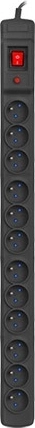 Prenapetostna letvica ARMAC M12/16A za 19" rack, 1,5 m, črna (12 vtičnic)