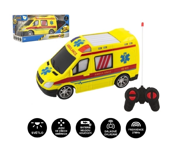 Avto RC reševalno vozilo plast 20cm na daljinsko upravljanje 27MHz na baterije s svetlobo v škatli 28x13x11cm