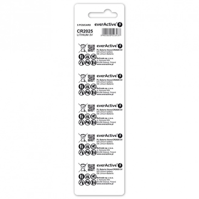 Gumbaste baterije EverActive CR2025 3V, 5 kosov