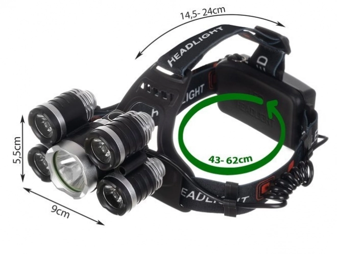Naglavna svetilka 5 x LED T6 CREE