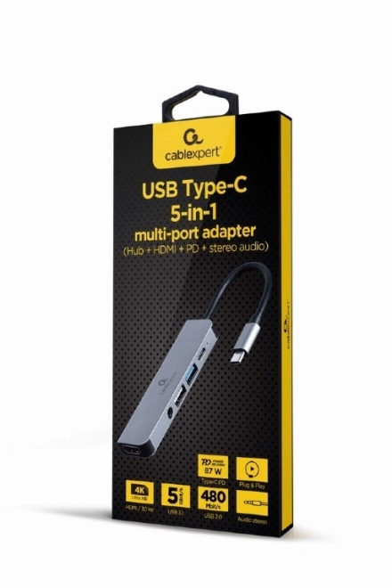 Adapter USB-C 5 v 1, PD, HDMI, Avdio, USB 3.1, USB 2.0