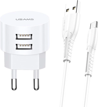 Polnilec USAMS T20 s kablom USB-C 2xUSB 2.1A