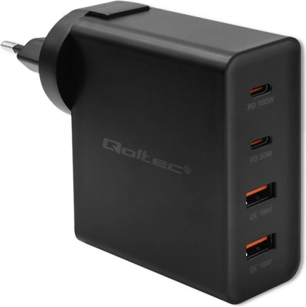 GaN polnilnik Power Pro 130 W, 2× USB‑C, 2× USB‑A, PD, črna
