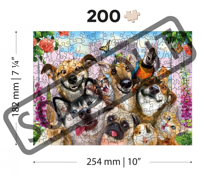 Lesena ura Leseni puzzle Nori hišni ljubljenčki 2v1, 200 kosov EKO