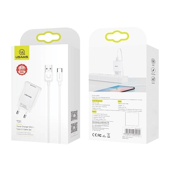 USB-polnilnik z USB-C kablom 2,1A