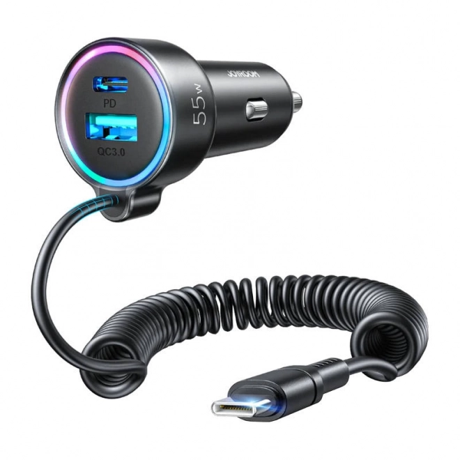 Avtopolnilnik Joyroom JR-CL07, 3 v 1, 1x USB + 1x PD, 55W + kabel Type-C (črna)