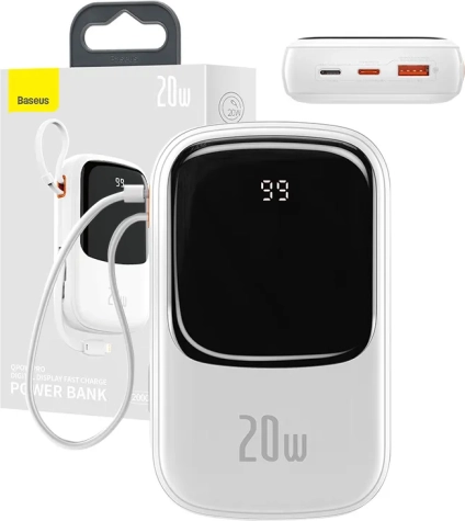 Powerbanka Baseus Qpow Pro z kablom Lightning in USB 20000mAh 20W bela