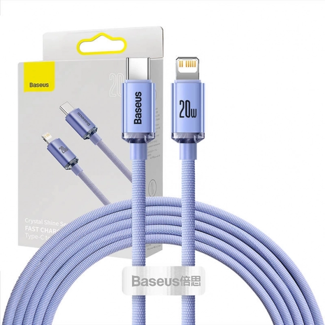 Baseus Crystal kabel USB‑C na Lightning 2 m, 20 W PD, vijoličen