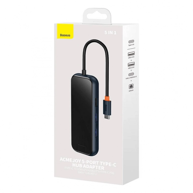 Baseus AcmeJoy 5v1 USB-C Hub z 2x USB 3.0, USB 2.0, USB-C PD in RJ45