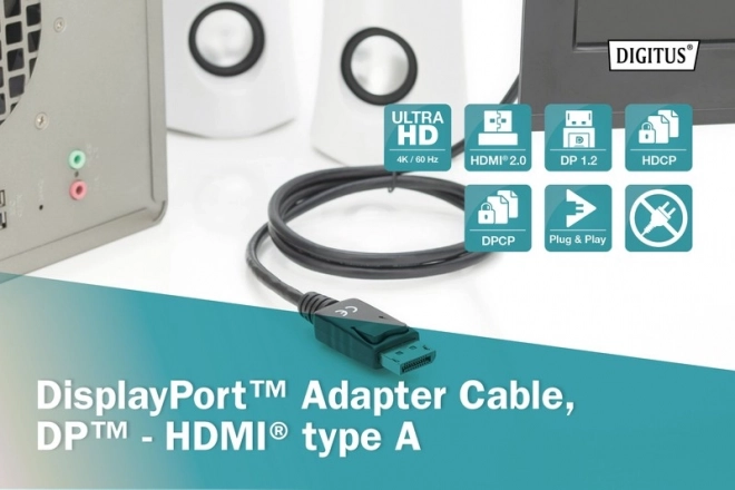 Adaptacijski kabel DisplayPort 1.2 s priključkom za zaklepanje 4K 60Hz UHD Tip DP/HDMI A M/M črn – 2 m