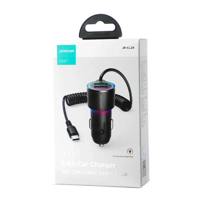 Polnilec za avto Joyroom JR-CL24, 2x USB + kabel Type-C (črna)