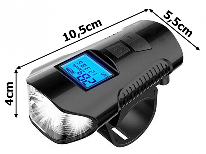 Večnamenska kolesarska luč 3v1 z LED, števcem km in trobljo