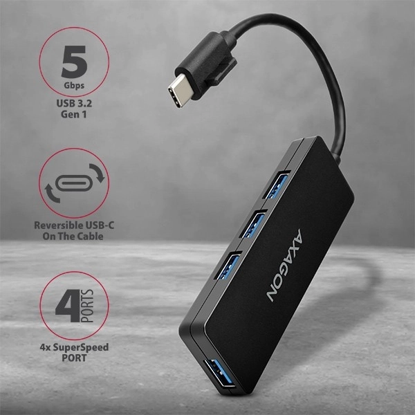 Axagon Slim USB Hub 4-portni USB 3.2 Gen 1 s 14cm Tip-C kablom