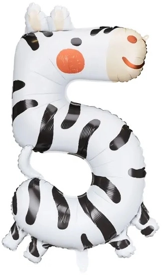 Folijska rojstnodnevna balona številka 5 - Zebra 68 x 98 cm
