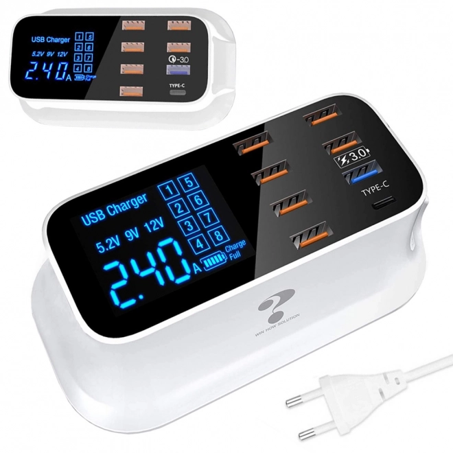 Hitri polnilnik z 8 USB priključki QC 3.0 in tip C