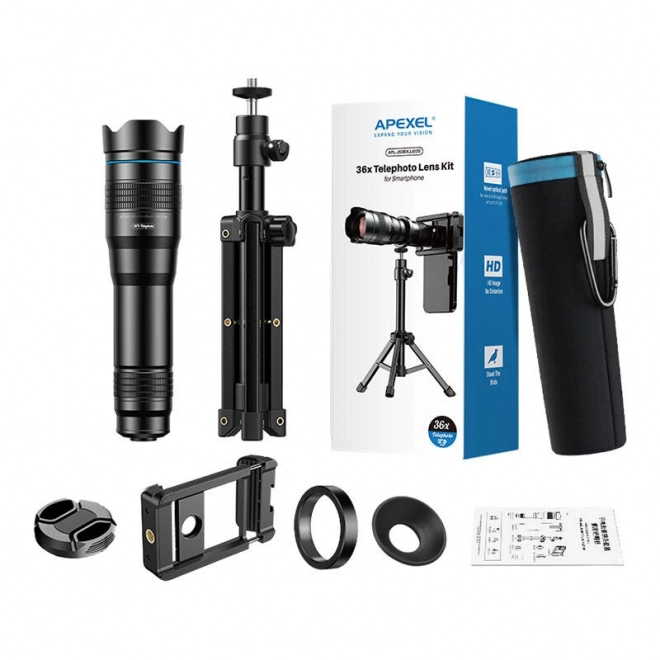 Telefotografski objektiv Apexel 36X s stojalom – črn