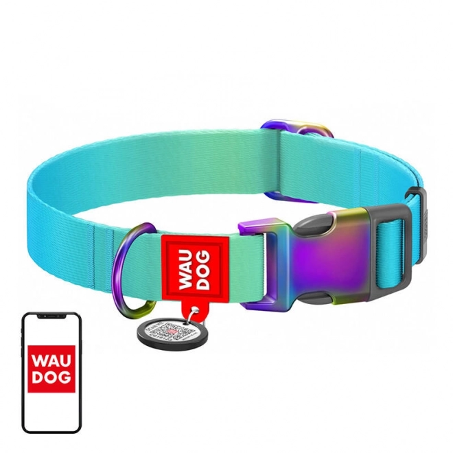 Nylon ovratnica s QR kodo, Waudog gradient, modra, velikost XL