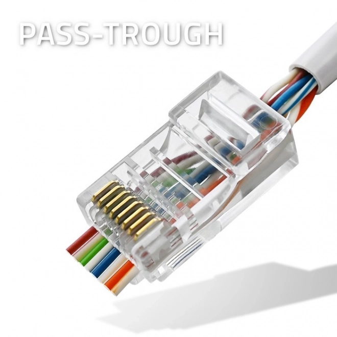 Wtyk RJ45 CAT6 UTP Prehod skozi s pozlačenimi kontakti, 100 kos