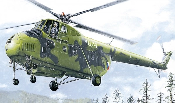 Model helikopterja Mil Mi-4 v škatli 34x19x5,5cm