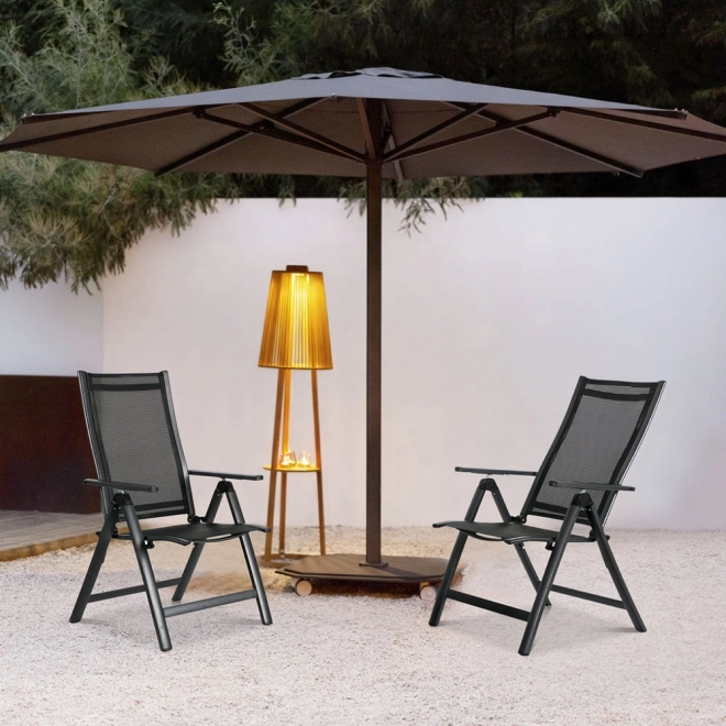 Set 2 zložljivih jeklenih vrtnih stolov z nastavljivim naslonjalom ModernHome - črna