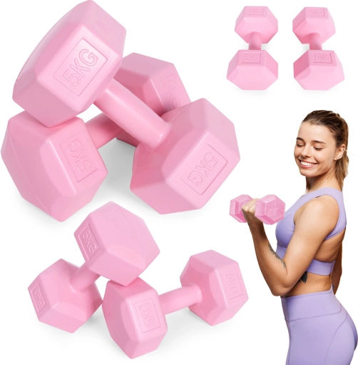 Komplet šesterokotnih ročk 2×5 kg, rožnate – ModernHome