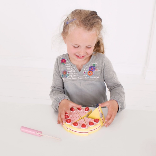 Bigjigs Toys Leseni rezalni kolač z jagodami