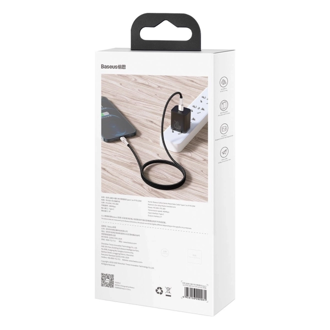 Baseus USB-C na Lightning kabel Cafule 20W, 2m črn