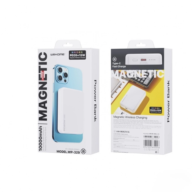 Indukcijska powerbanka 10000 mAh Hitro polnjenje PD 20W MagSafe bela