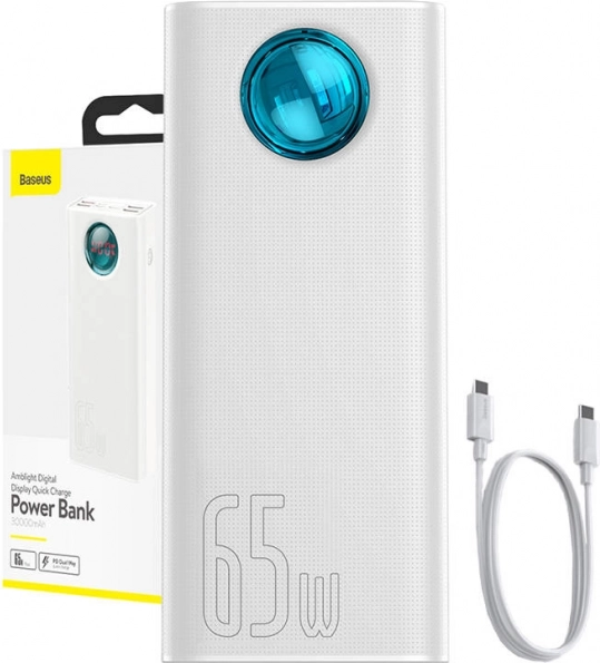 Powerbank Baseus Amblight 30000mAh, 65W, bela