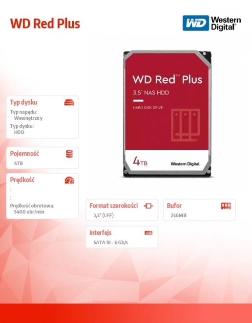 WD Red Plus 4TB 3,5-palčni trdi disk za NAS