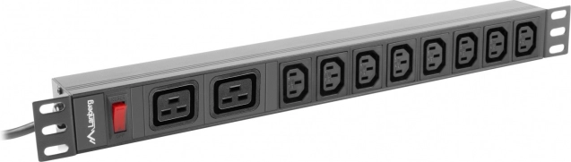 Lanberg rack napajalni razdelilec PDU 19" 1U, 16 A, 8× C13 + 2× C19, vhod C20 – črna