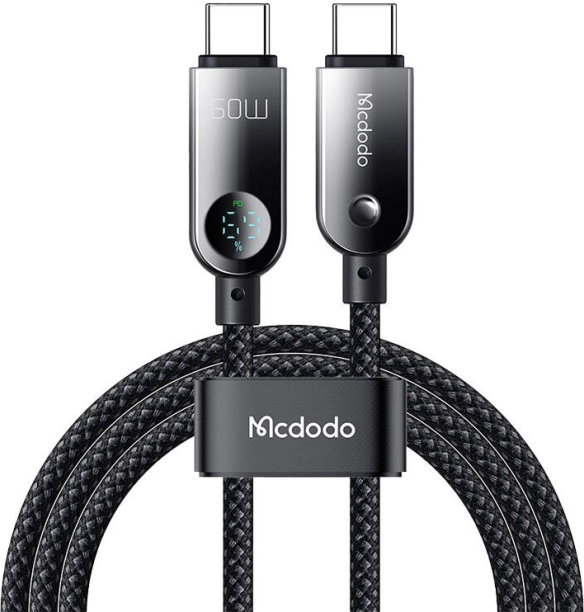 MCDODO USB‑C na USB‑C kabel z LED zaslonom 60 W, 1,2 m, črn