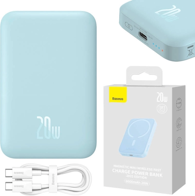 Magnetna powerbanka Baseus Magnetic Mini 6000 mAh, 20W, USB‑C, MagSafe, modra