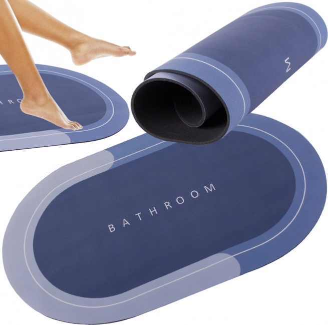 Hitro sušeča nedrseča kopalniška predpražnica BATHROOM, ovalna, modri odtenki 58 × 38 cm