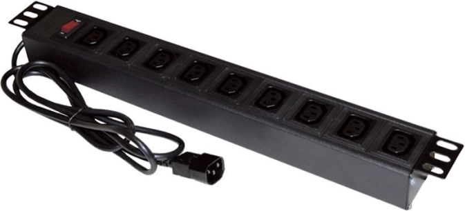 19" napajalni trak 9×C13 z vtičem C14
