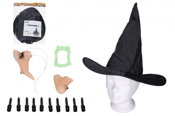 Set karneval - čarovnica (nos, brada, prsti, klobuk in zobje)