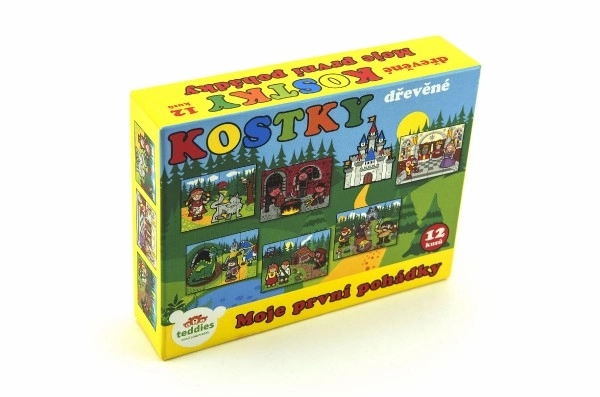 Lesene kocke kubus Moje prve pravljice 12 kos v škatlici 17x12,5x4cm