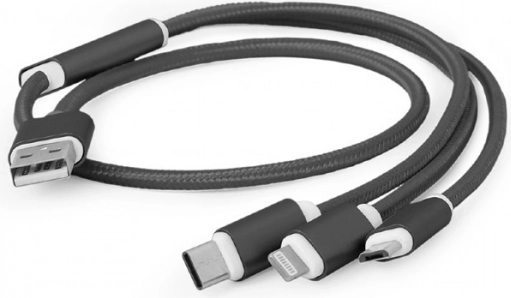 USB polnilni kabel 3-v-1, 1 m, črn
