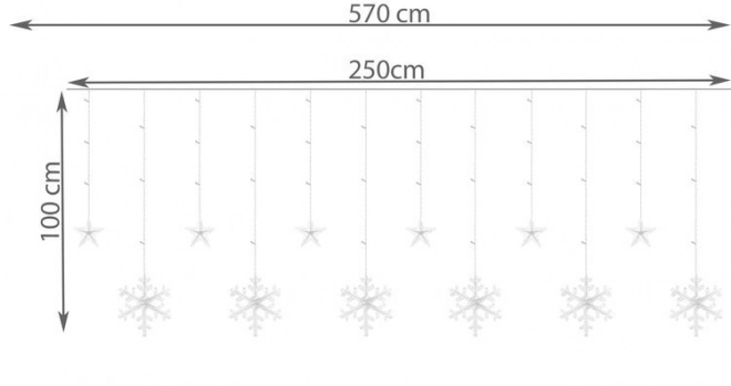 LED barvniško zaves s snežinkami in zvezdicami - 5 m, 138 LED