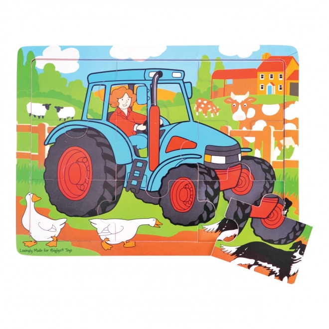 Bigjigs Toys Lesene puzzle traktor 9 kosov